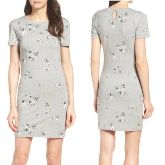 Like New French Connection Heather Gray Floral T-Shirt Dress - Picture 1 of 10